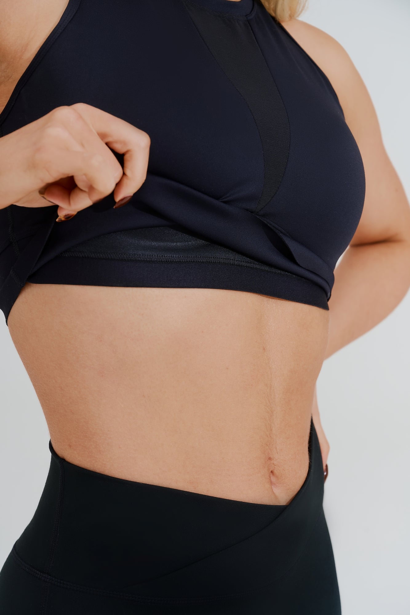 Mesh Neck Sports Bra - Black