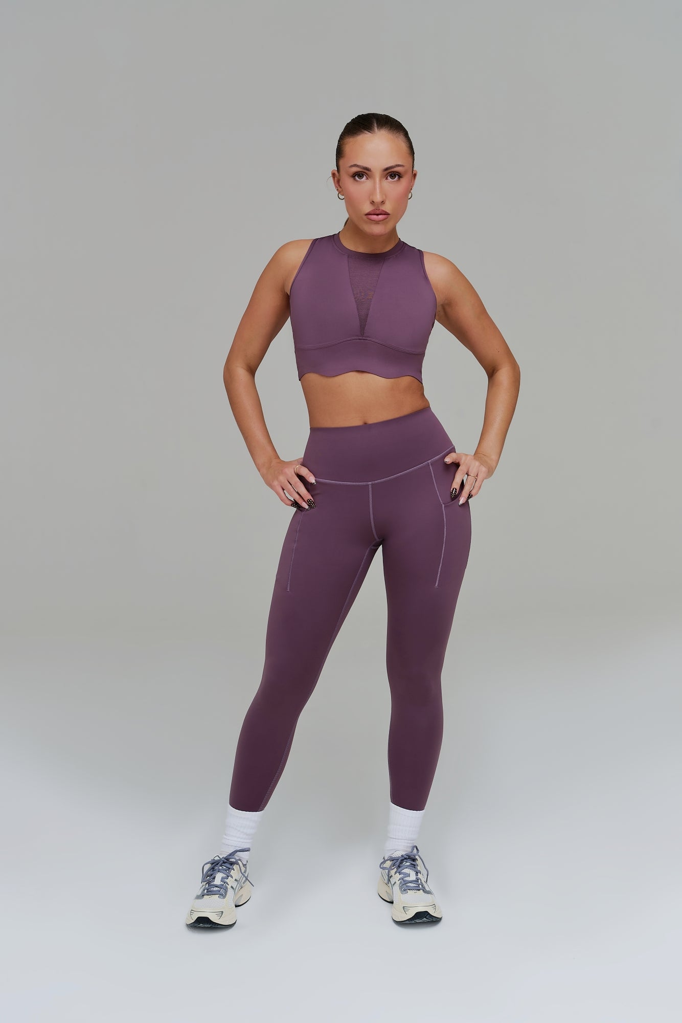 Mesh Neck Sports Bra - Flint