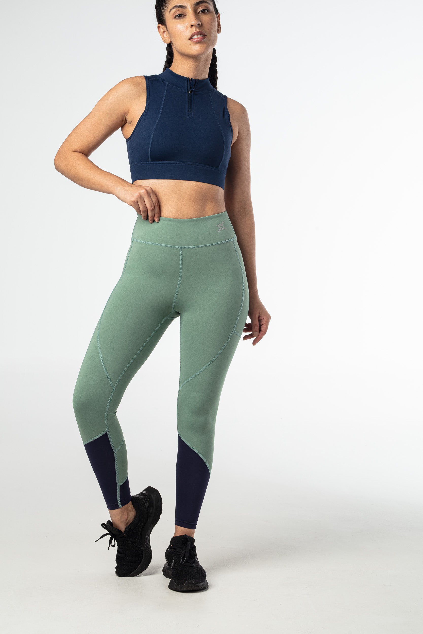 Blaze Two-tone Leggings - Varsity Green and Dark Navy