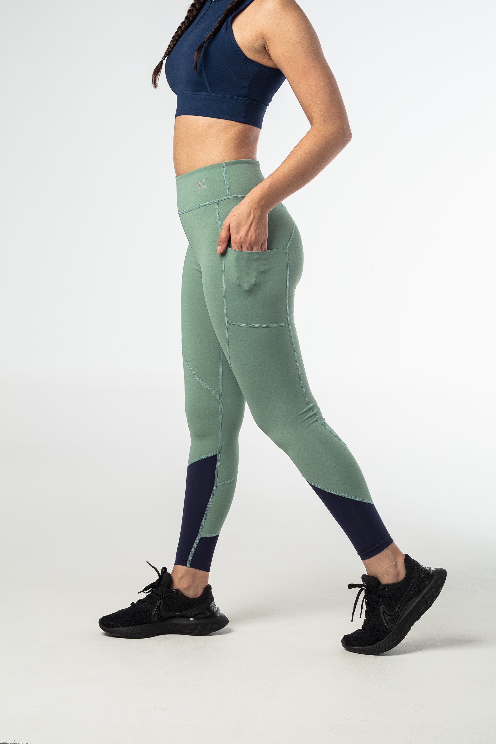 Blaze Two-tone Leggings - Varsity Green and Dark Navy