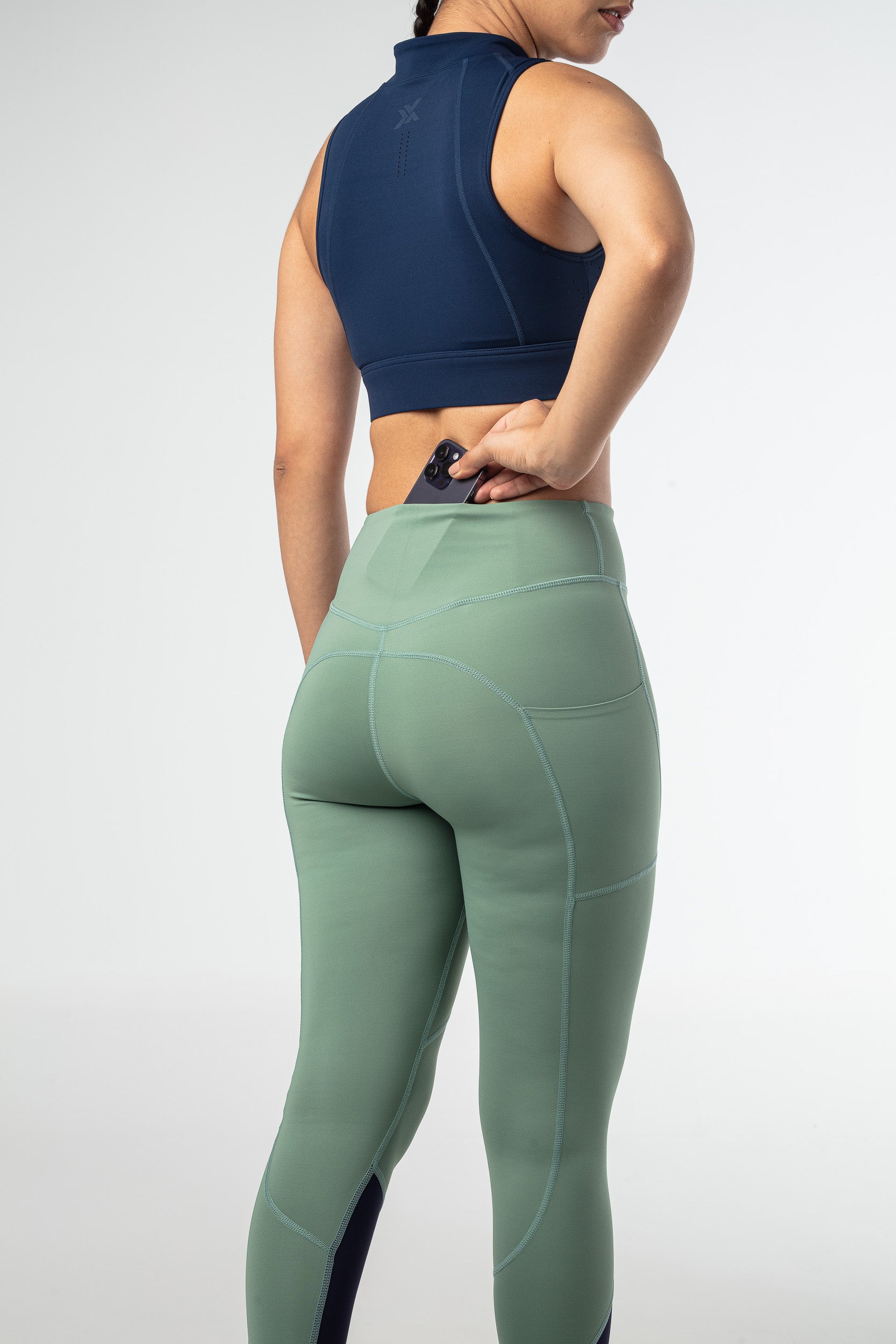 Blaze Two-tone Leggings - Varsity Green and Dark Navy