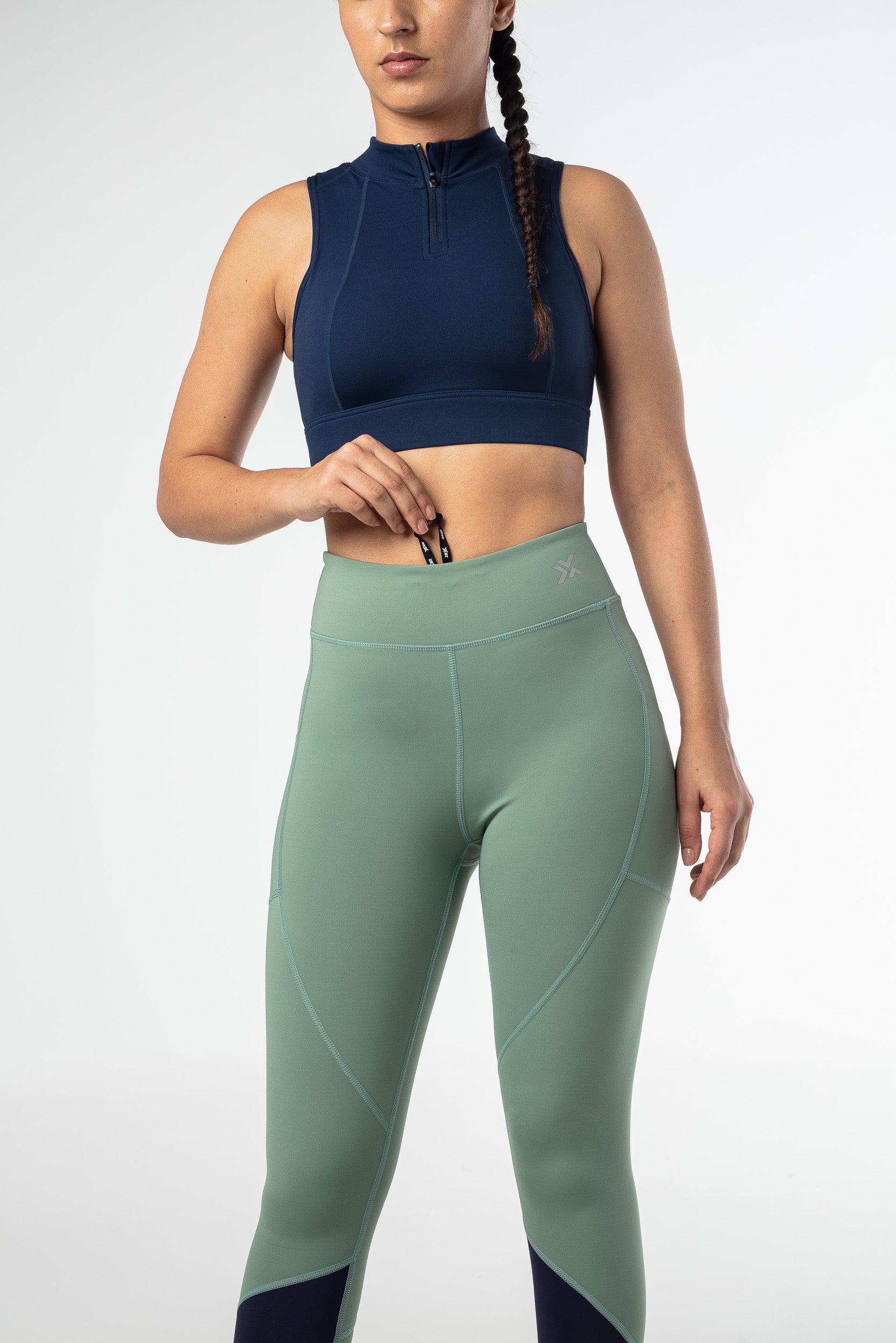 Blaze Two-tone Leggings - Varsity Green and Dark Navy