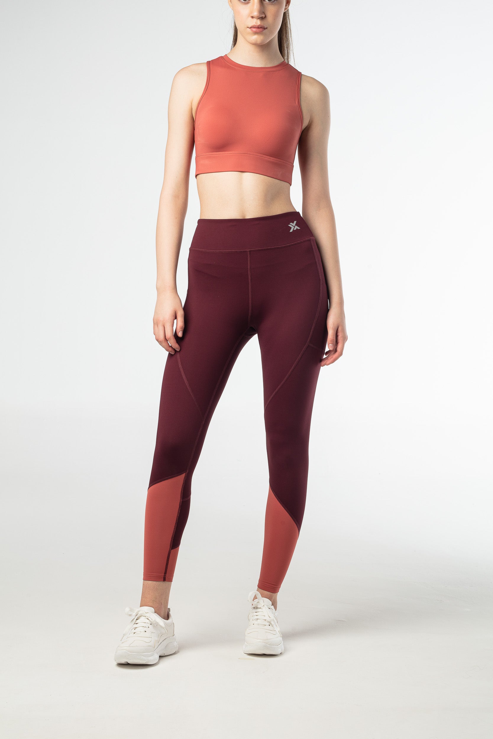 Blaze Two-Tone Leggings - Dark Wine and Blush