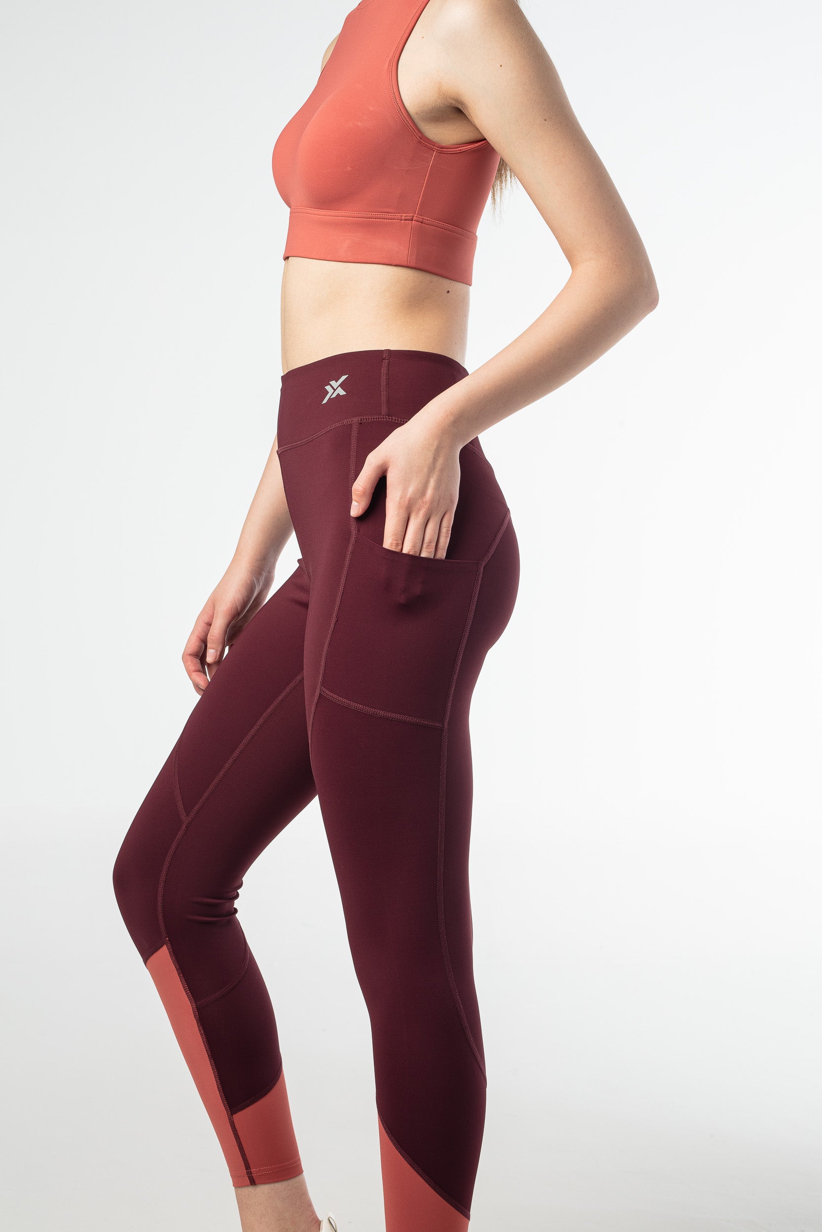 Blaze Two-Tone Leggings - Dark Wine and Blush