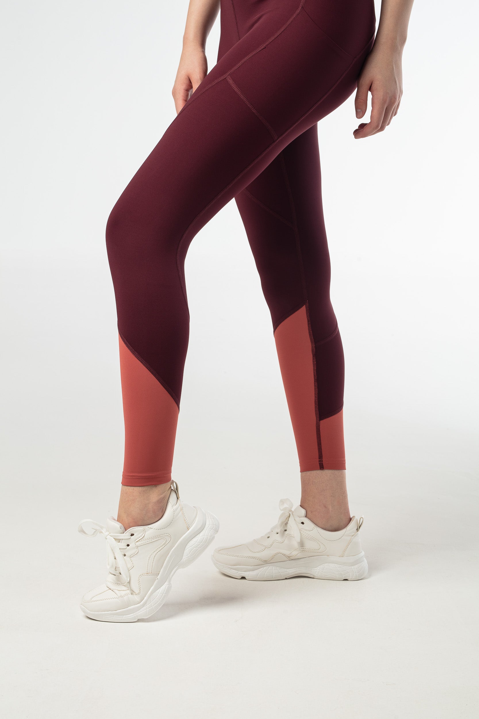 Blaze Two-Tone Leggings - Dark Wine and Blush