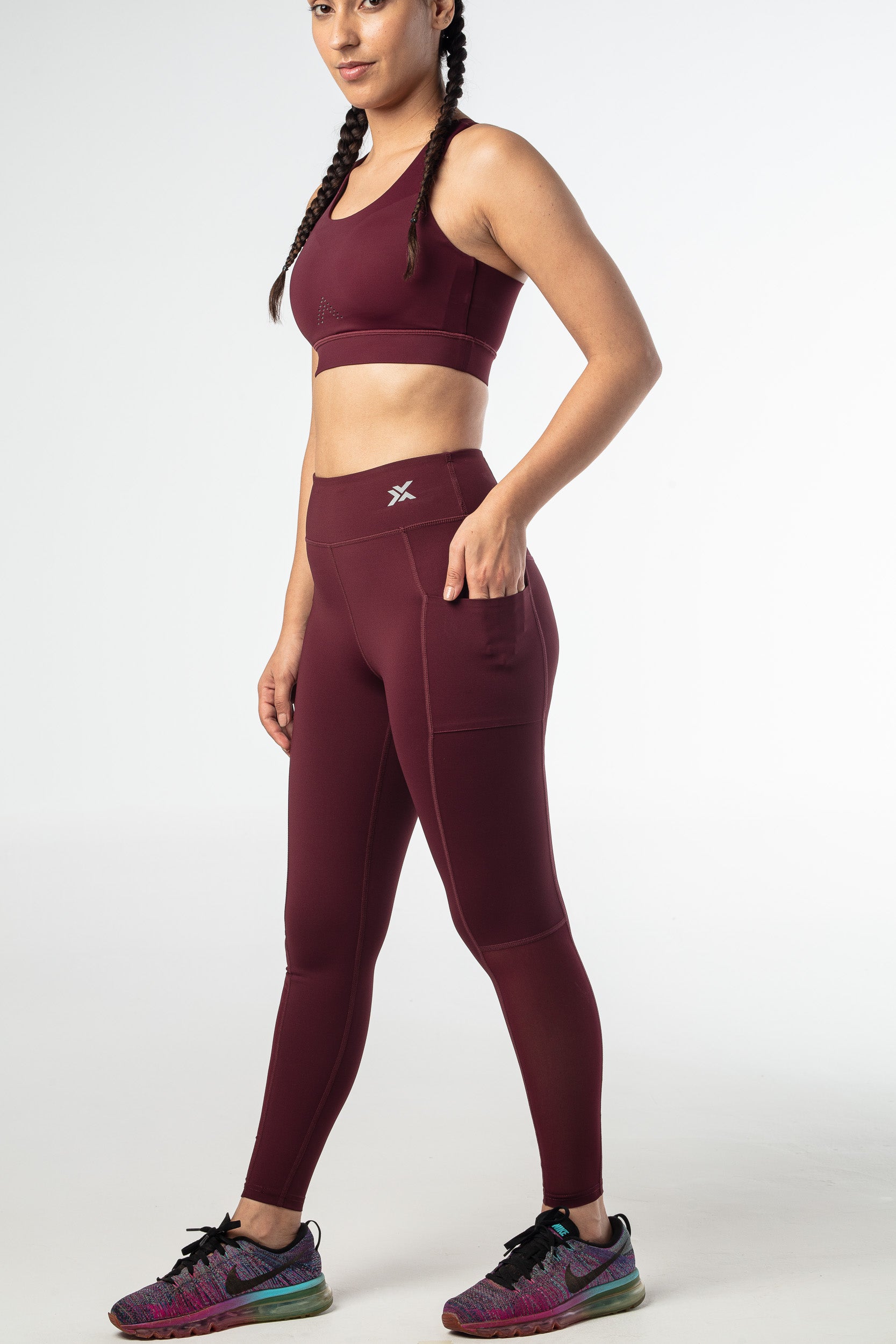 Elevate Meshed Leggings - Dark Wine